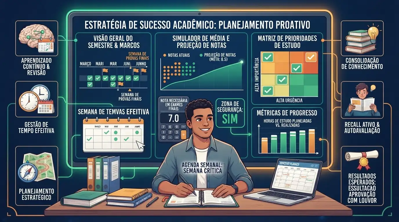 Aluna verificando pelo notebook as notas finais necessárias para passar no semestre acadêmico