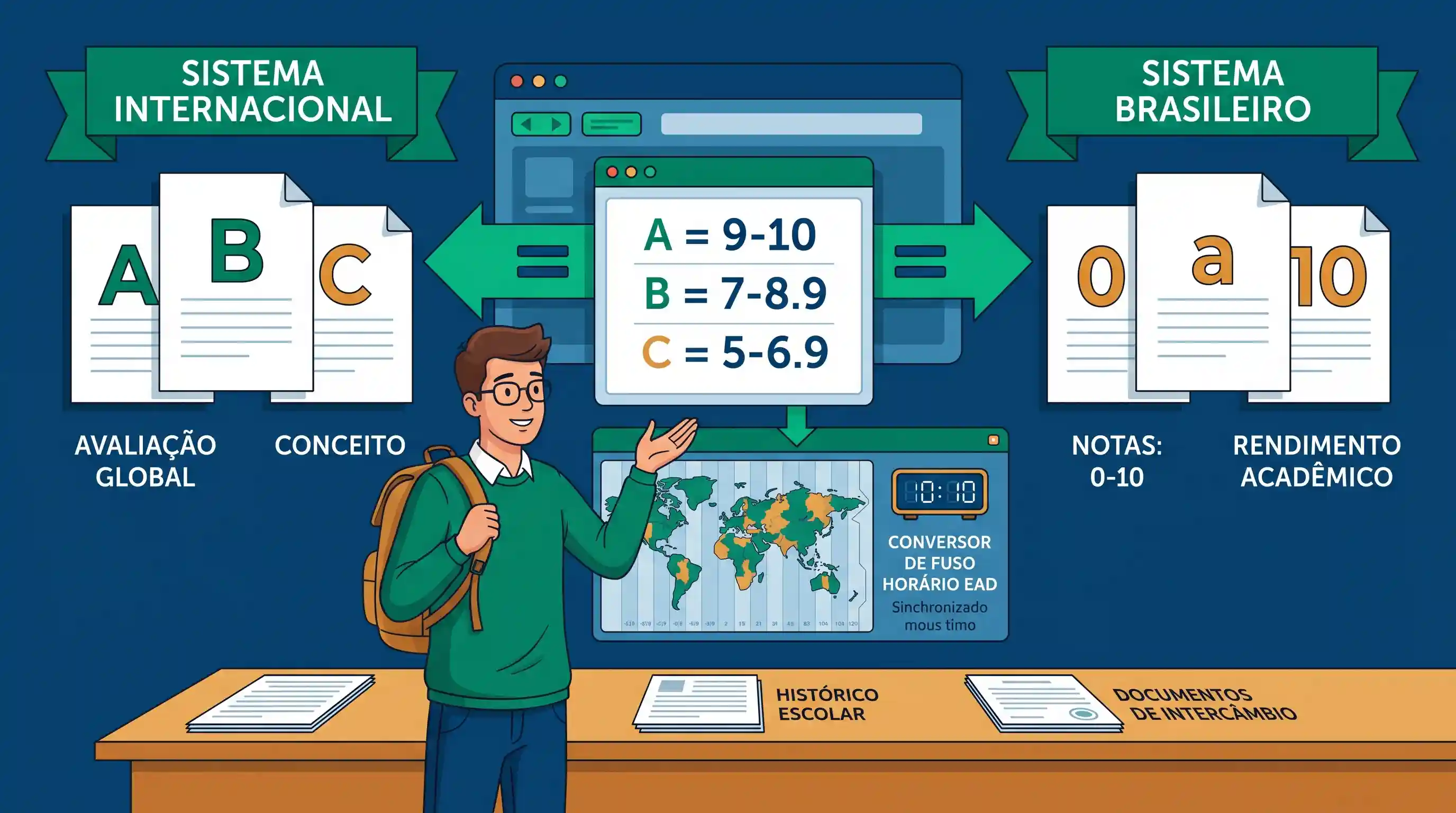 Uso de conversores práticos online para fuso horário e notas universitárias