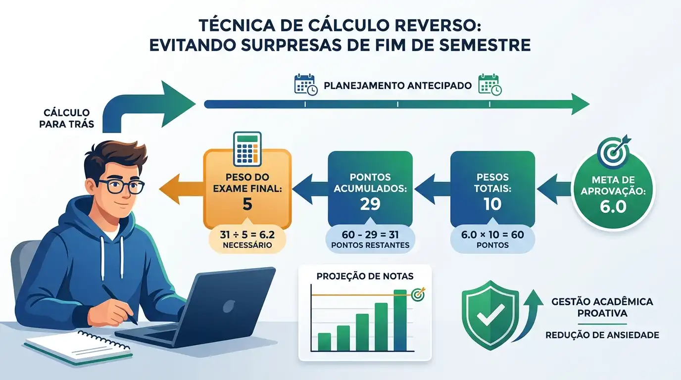 Como calcular a nota necessária para passar na prova final usando cálculo reverso
