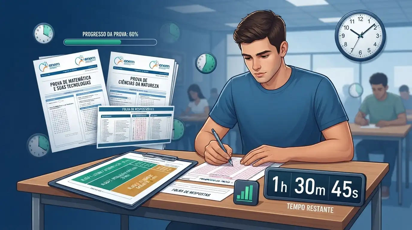 Estudante administrando cronômetro e calendário para maximizar a gestão de tempo para provas