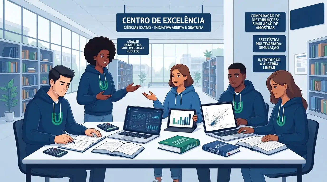 Estudantes universitários planejando seus estudos com laptops, tablets e cadernos