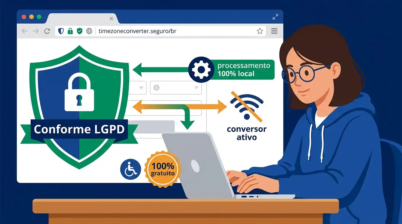 Privacidade e acessibilidade na ferramenta de fuso horário