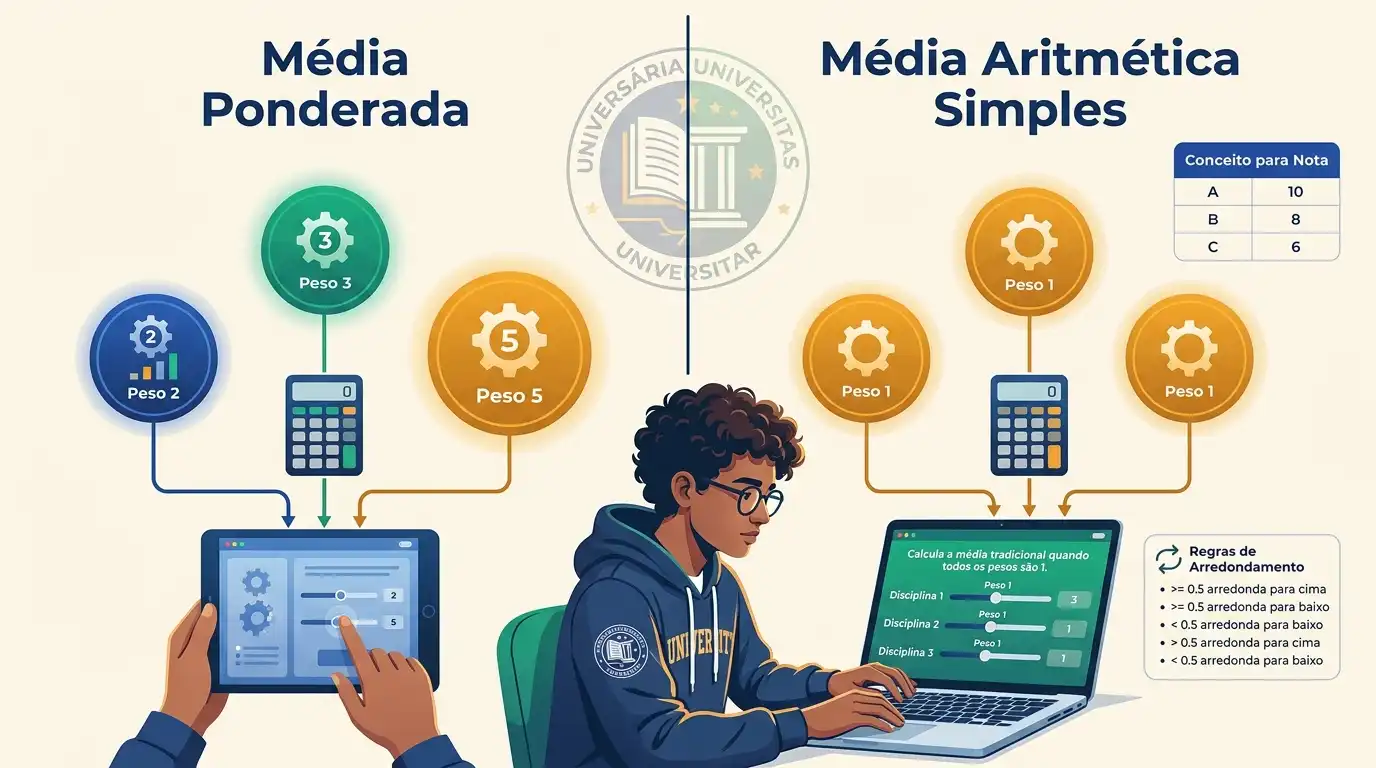 Como simular notas em universidades que usam média aritmética simples sem pesos